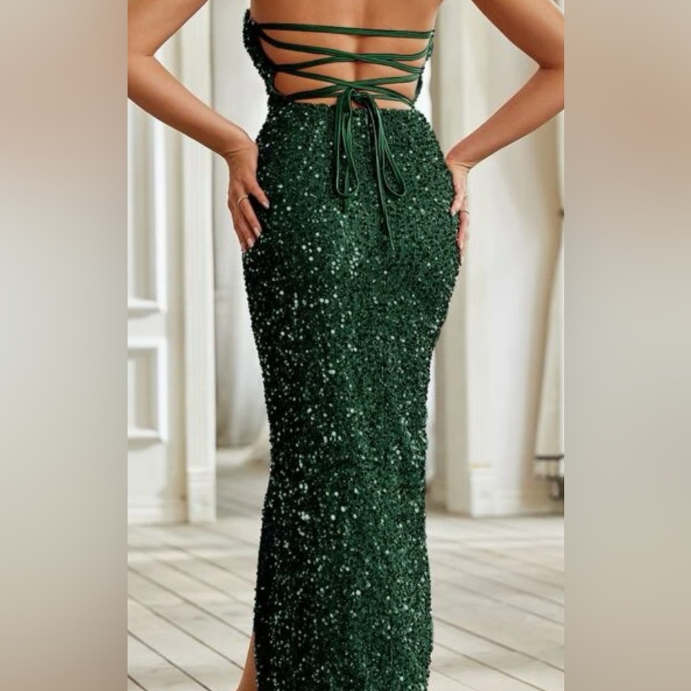 Gently used emerald green sequins dress